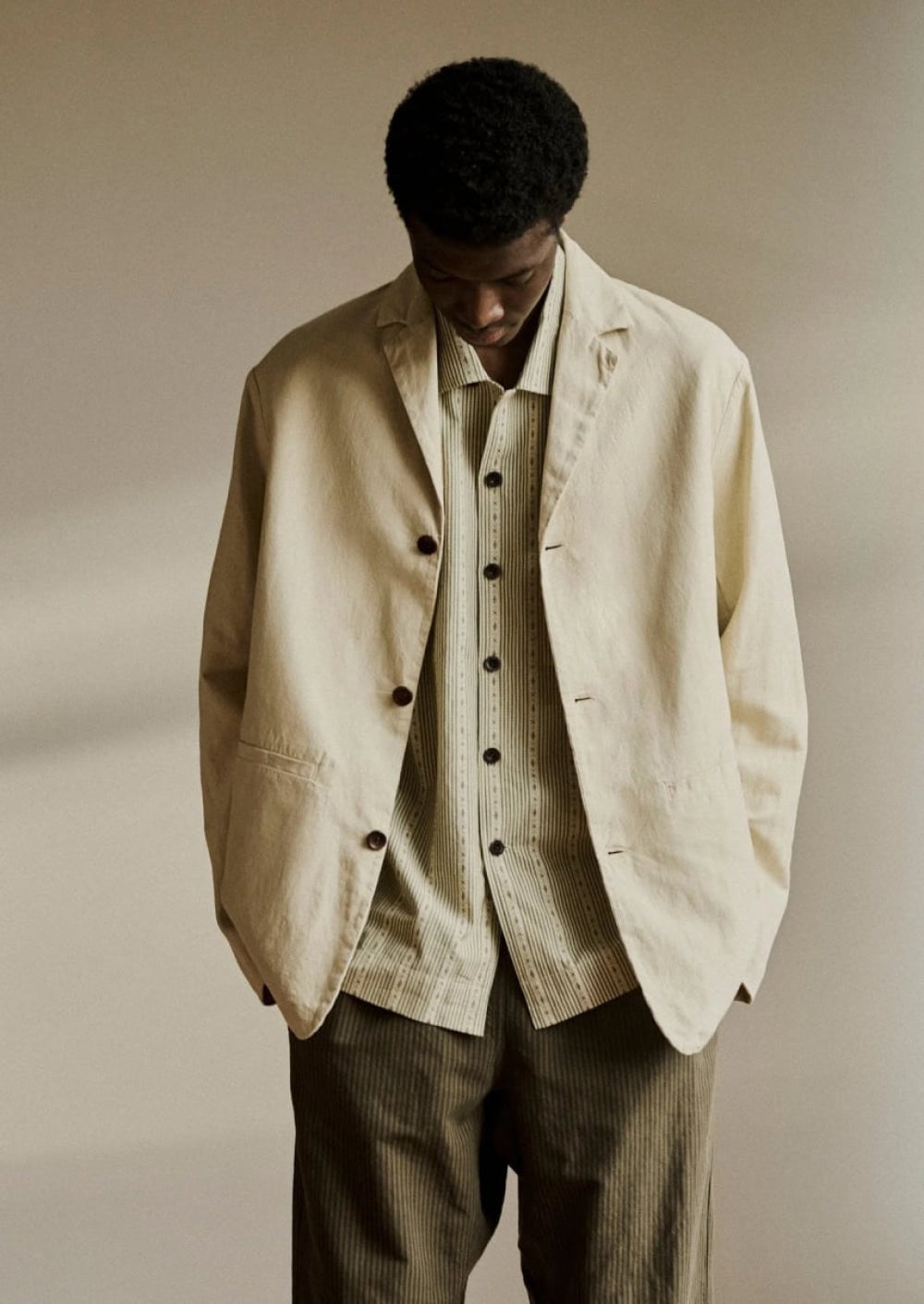 Kite Stripe Jacquard Shirt Olive - Button Down Shirt