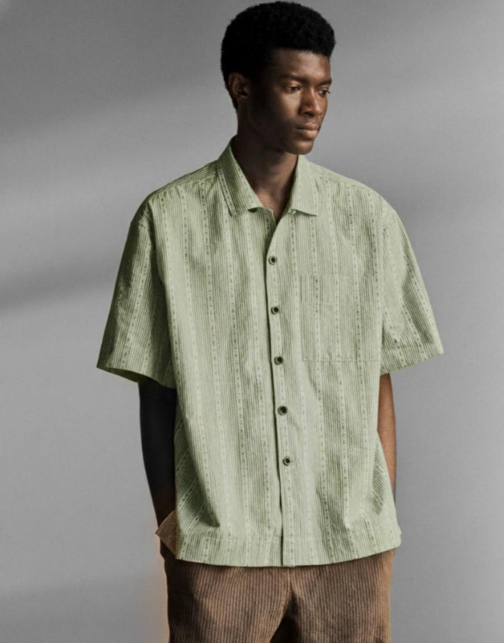 Kite Stripe Jacquard Shirt Olive - Button Down Shirt
