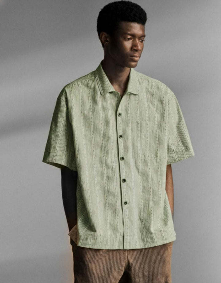 Kite Stripe Jacquard Shirt Olive - Button Down Shirt