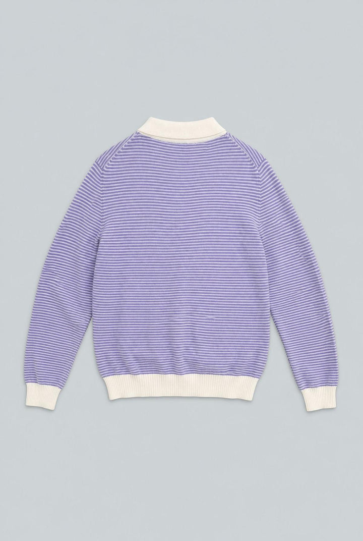Long Sleeve Stripe Polo - Blue/Pink