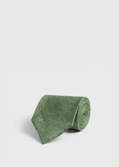 Printed Linen Tie - Olive