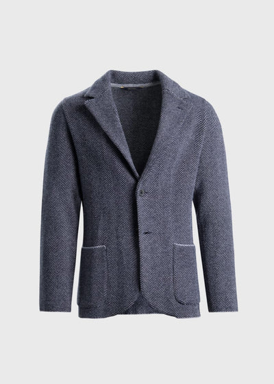 Knitted Bone Wool & Cashmere Jacket - Navy/Grey - Jacket