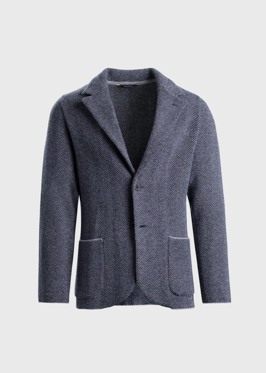 Knitted Bone Wool & Cashmere Jacket - Navy/Grey - Jacket