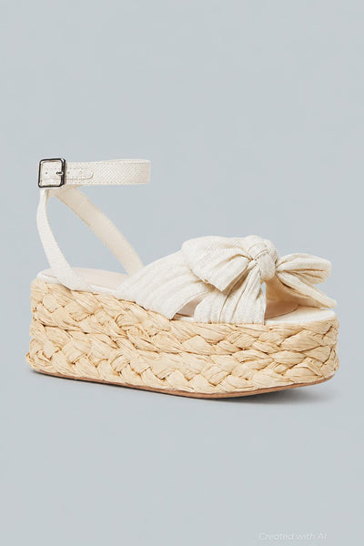 Knotted Strap Espadrille Platform Sandals - White - 10 - Espadrille