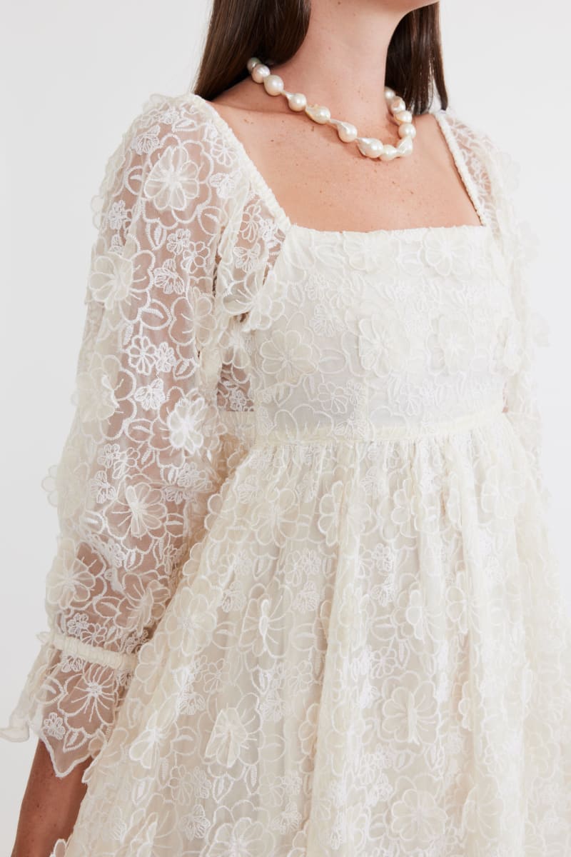 Jocelyn Puff Sleeve Midi Dress - Vivid Floral Lace