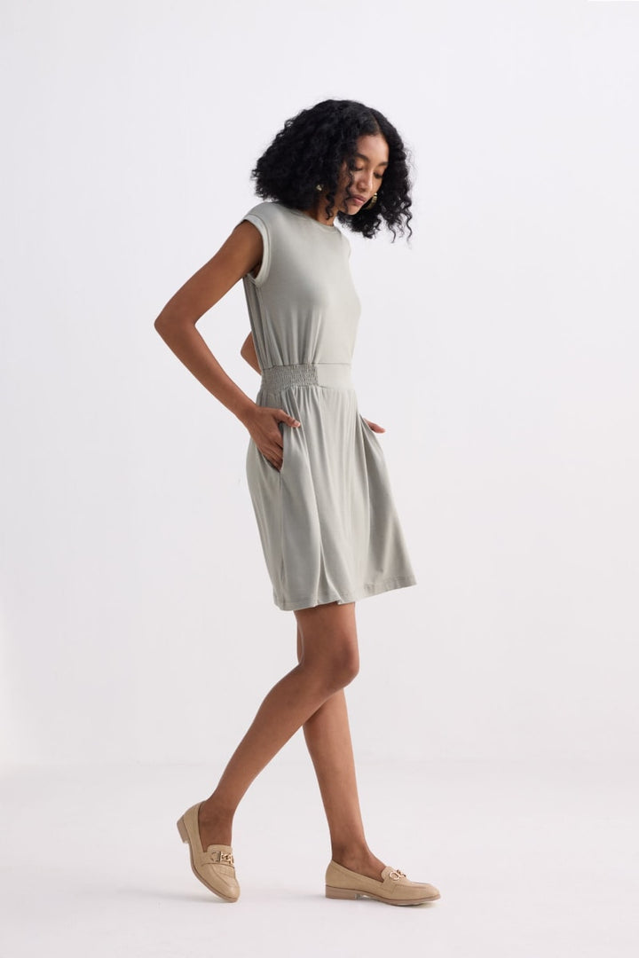 Short Dress With Smocking Side Detail - Frost & Mist