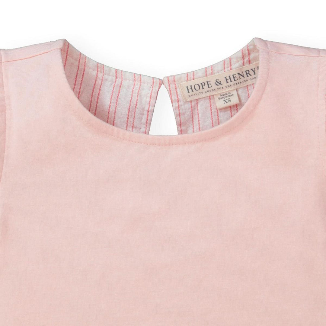 Knit Top with Woven Flutter Sleeves - Light Pink with Stripe Sleeves