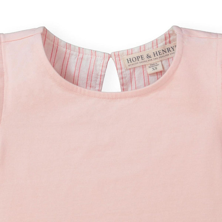Knit Top with Woven Flutter Sleeves - Light Pink with Stripe Sleeves