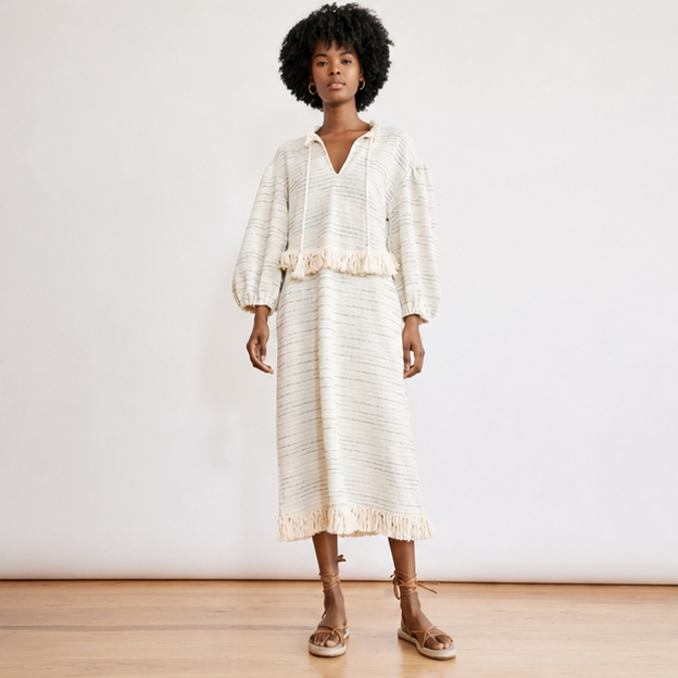 Piper Fringe Dress - Cream Multi