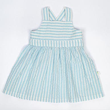 Sky Stripes Dress + Cap - Sky Blue