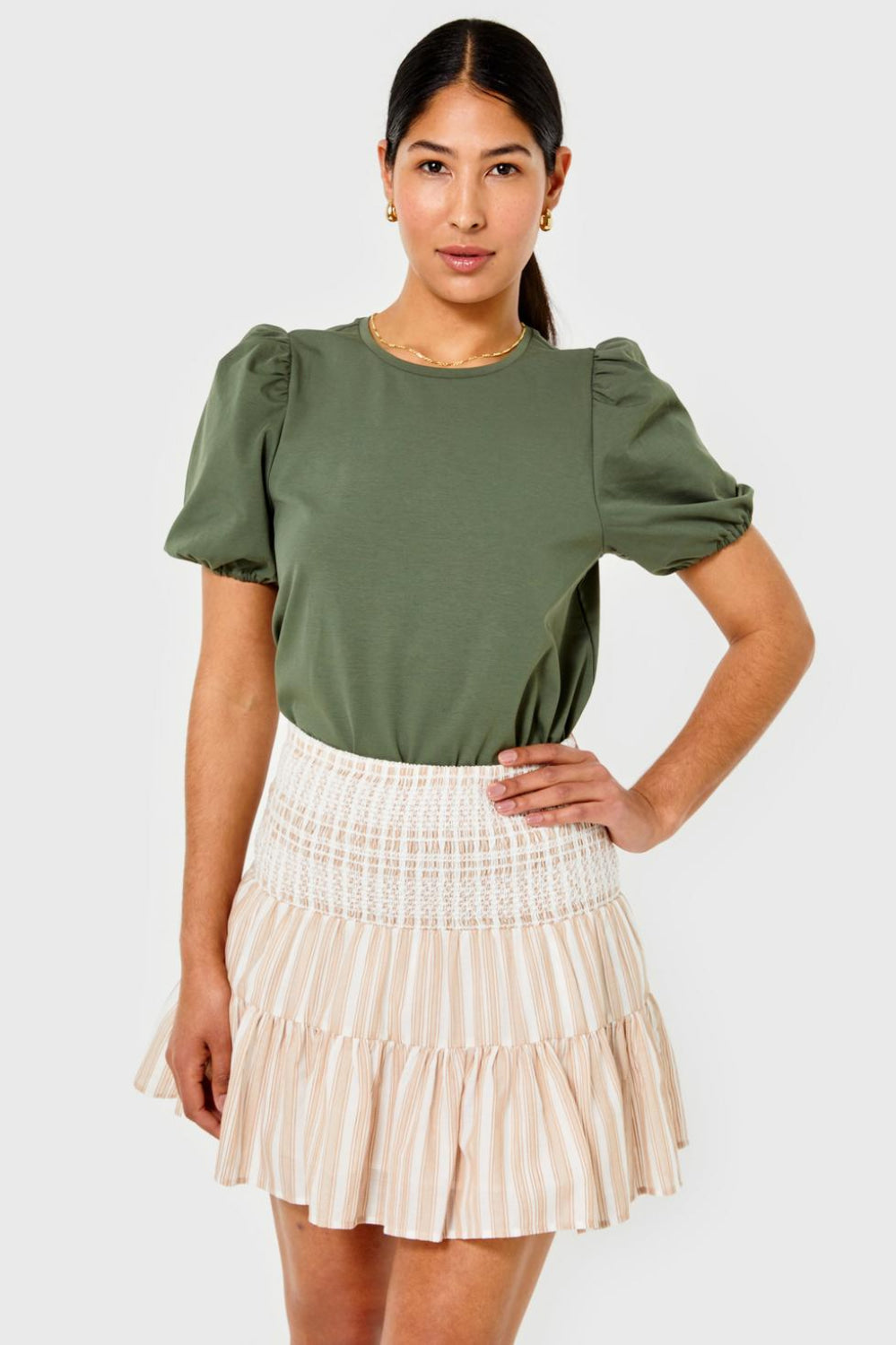 Kylie Skirt - Mocha & White Stripe - Skirt
