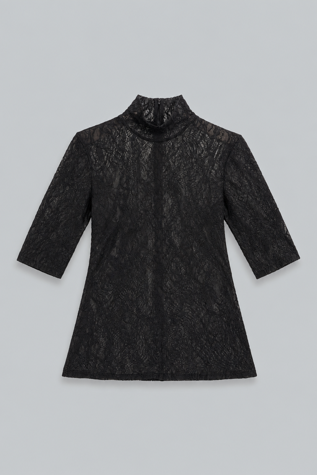Turtleneck Lace 3/4 Sleeve Top - Black