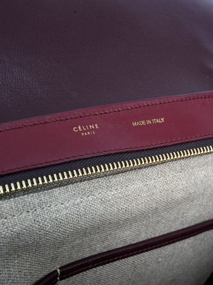 Pre-Owned CELINE Trapeze Medium Handbag - Bordeaux/Canvas/Plum