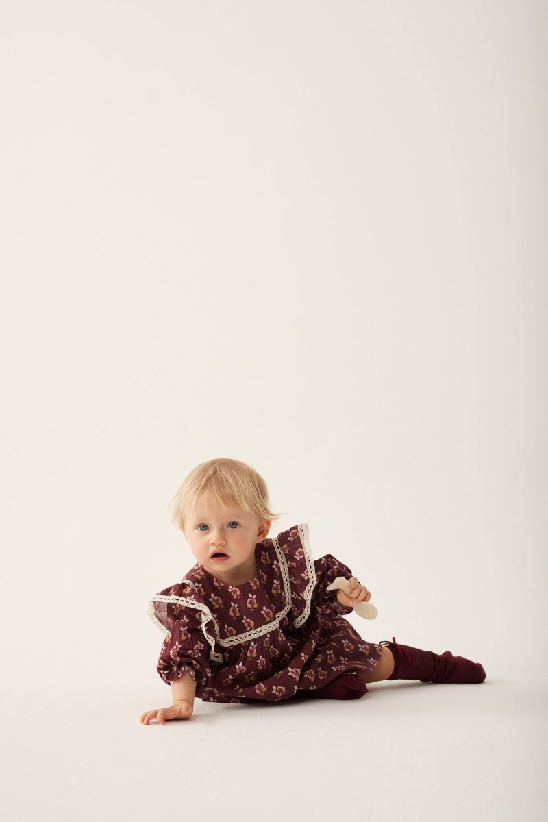 Bloom Textured Baby Dress Burgundy