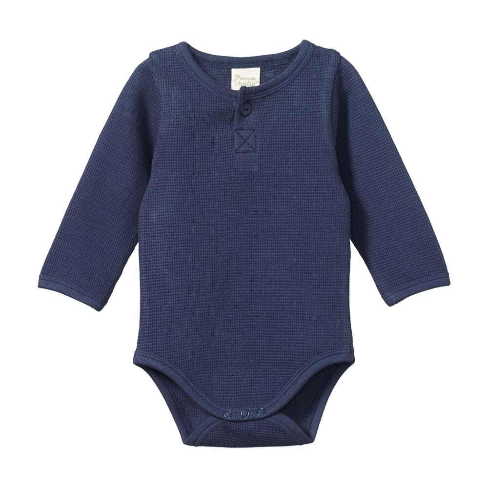 Waffle Henley Long Sleeve Bodysuit - Night Bodysuits + Onesies Nature Baby 