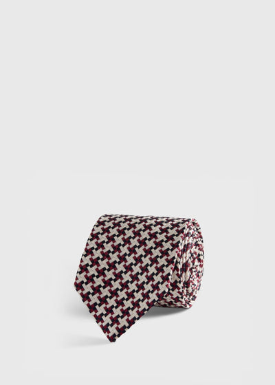 Woven Silk Houndstooth Tie - Burgundy