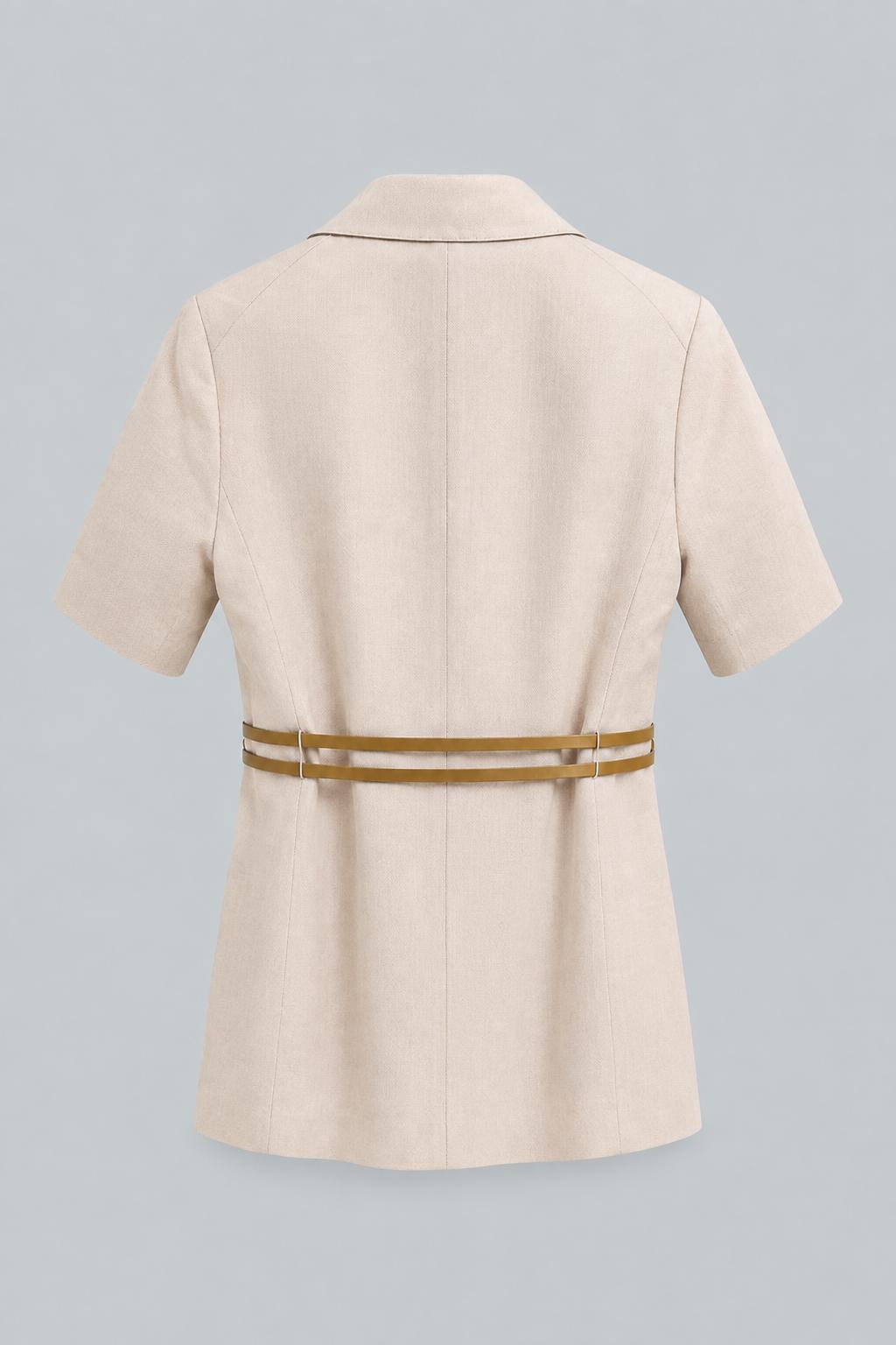 Silk-Linen Short Sleeve Belted Blazer - Pearl