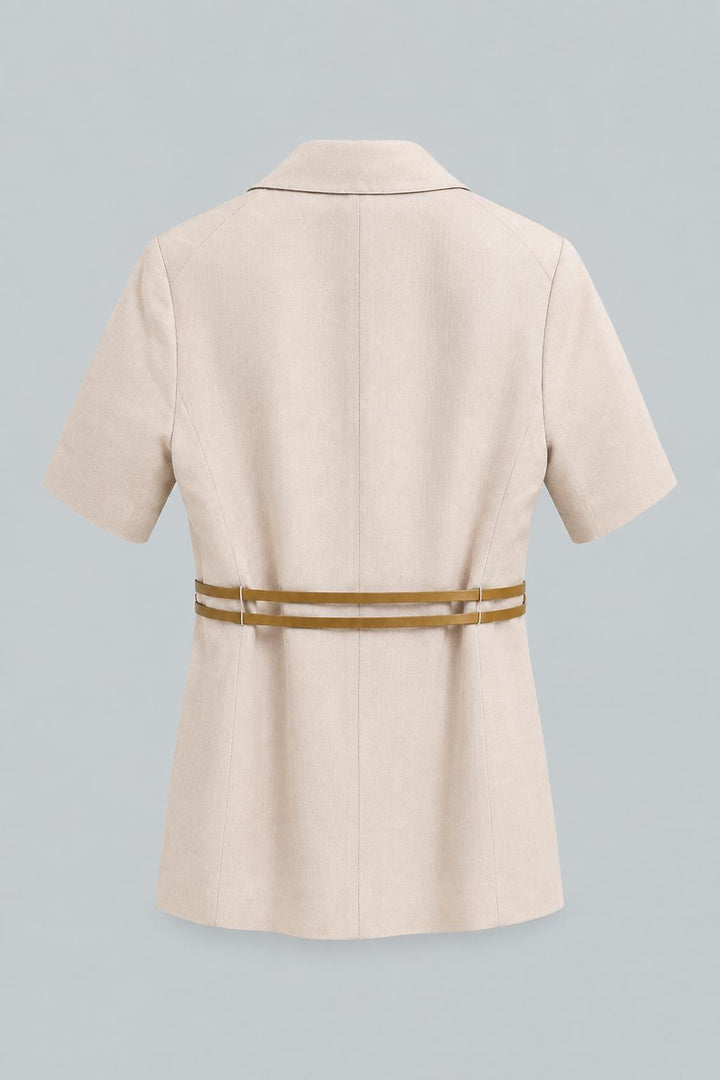 Silk-Linen Short Sleeve Belted Blazer - Pearl