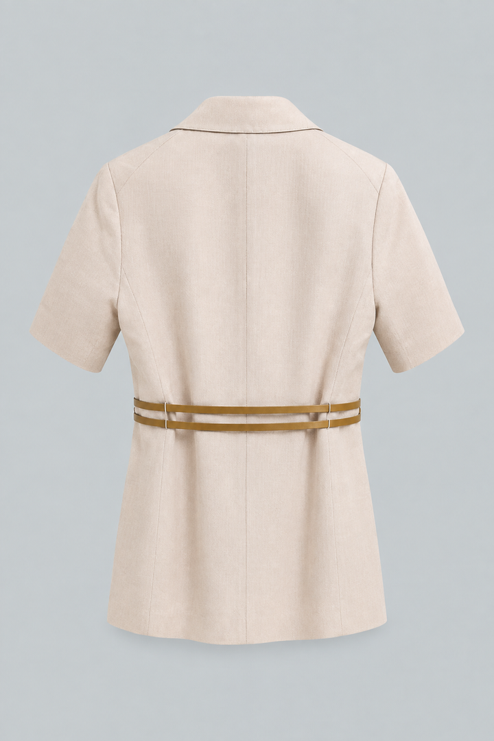 Silk-Linen Short Sleeve Belted Blazer - Pearl