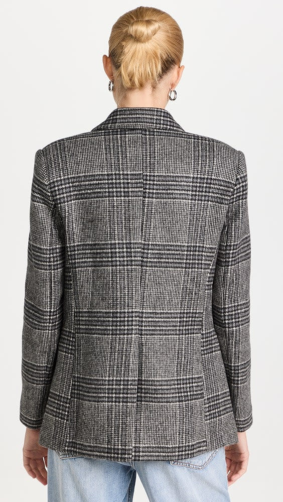 Brushed Plaid Oversized Blazer - Gray Combo