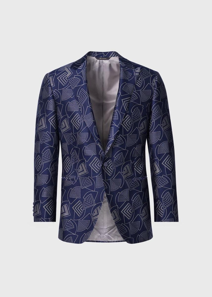 Wool & Silk Deco Dinner Jacket - Navy