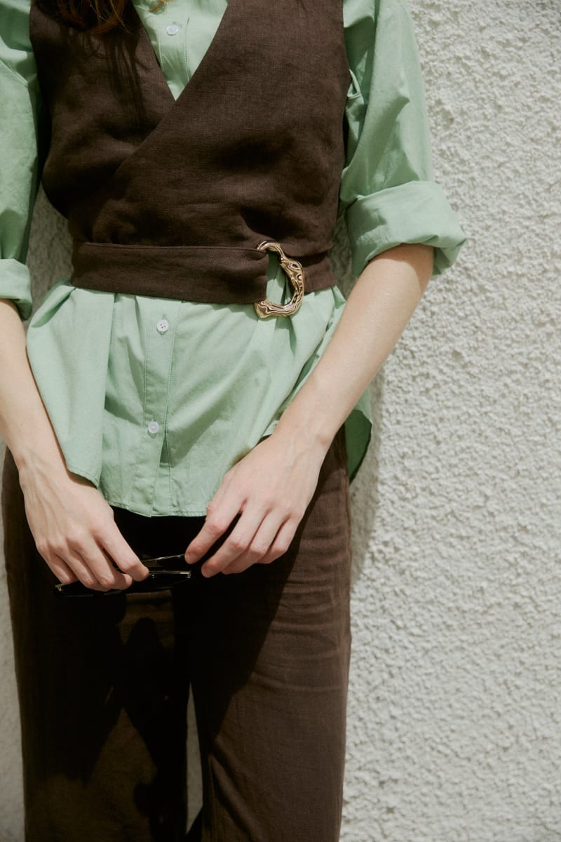 Flax Linen Tulle Wrap Vest - Chocolate