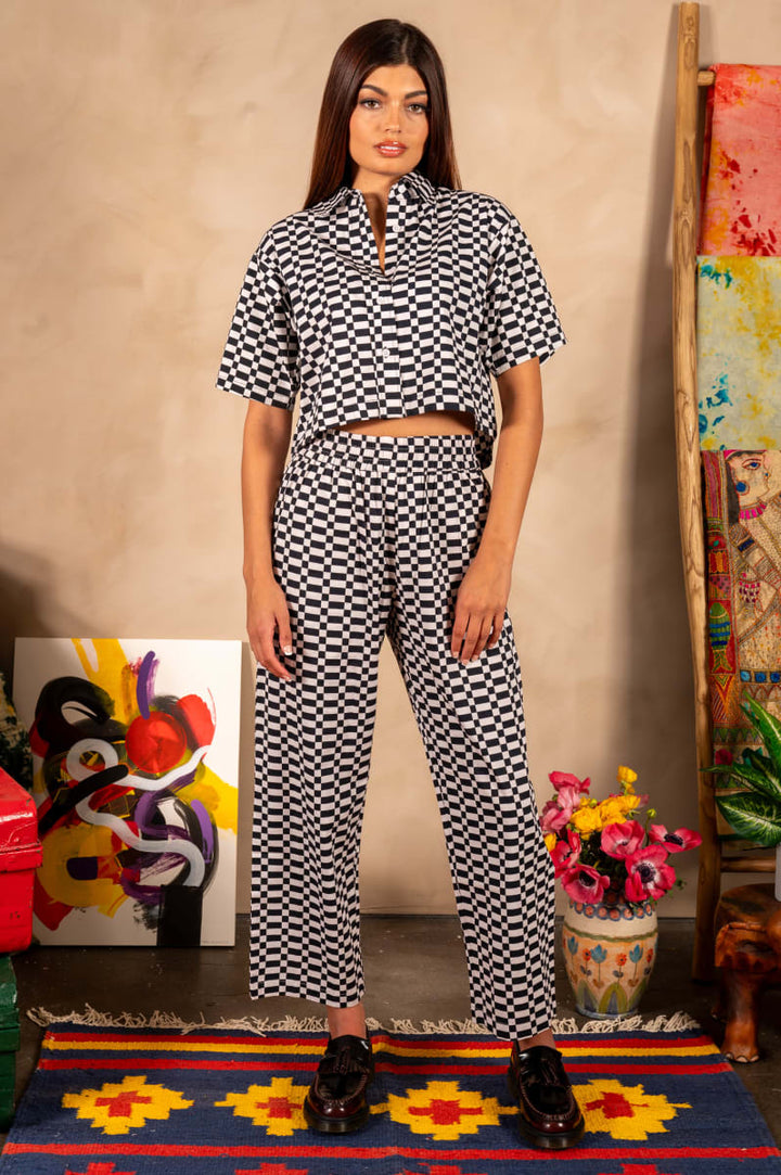 Hand Printed 'Seema' Pants - Black Checkers