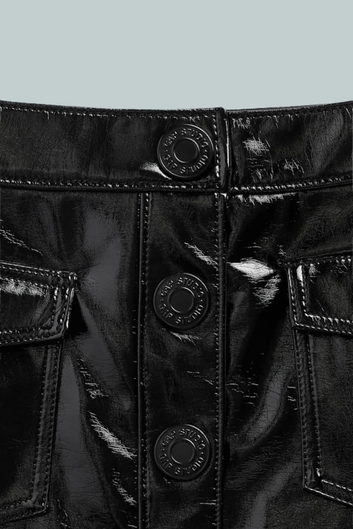 GapStudio Vegan Patent Leather Mini Skirt - Black