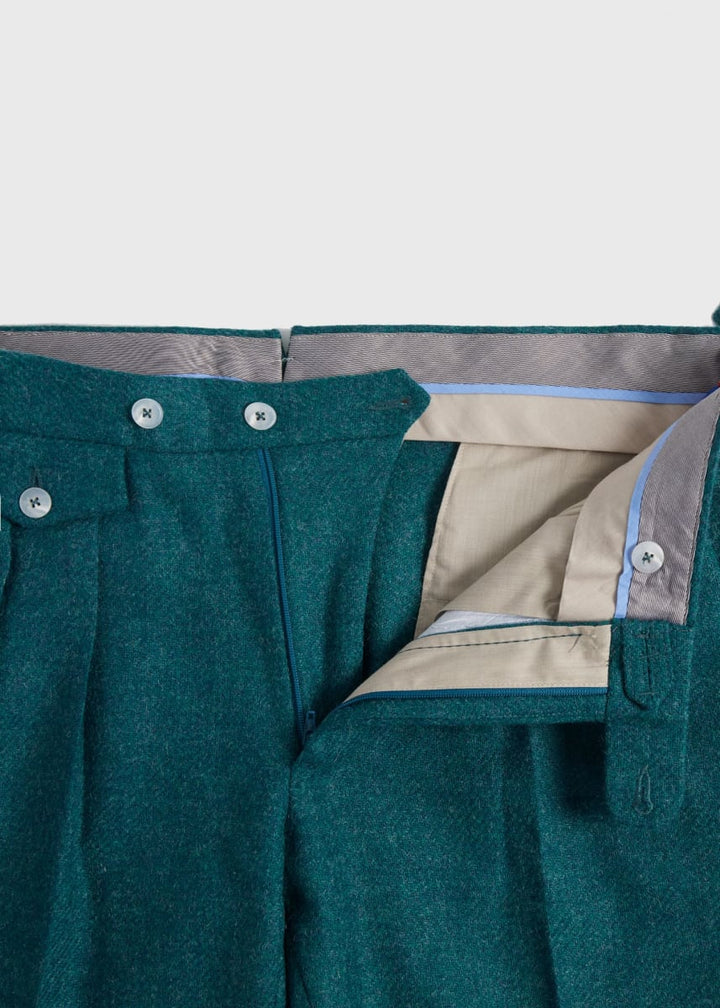 Shetland Wool French Pleat Trouser - Teal