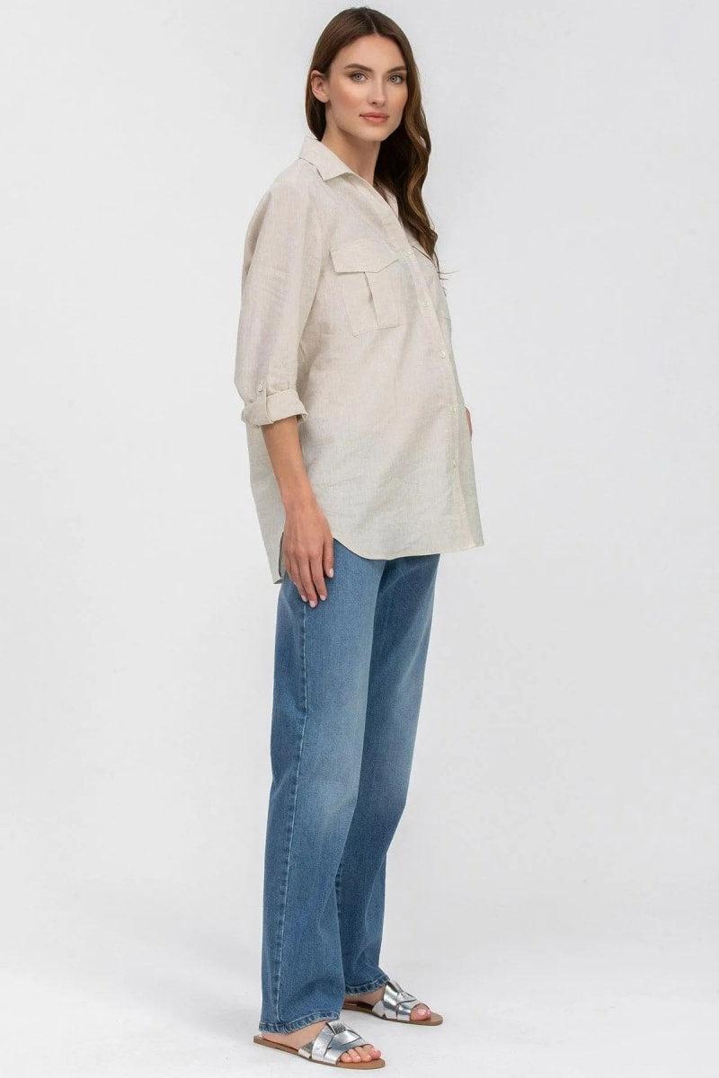 SAFARI POCKET Linen Utility Maternity Shirt - Oat Milk