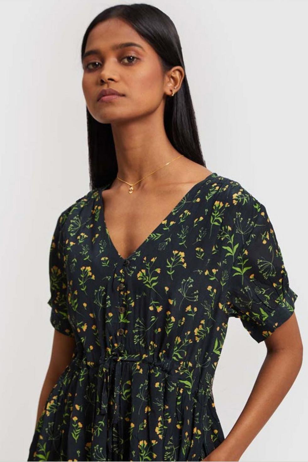 Short Drawstring Dress - Emerald Fields