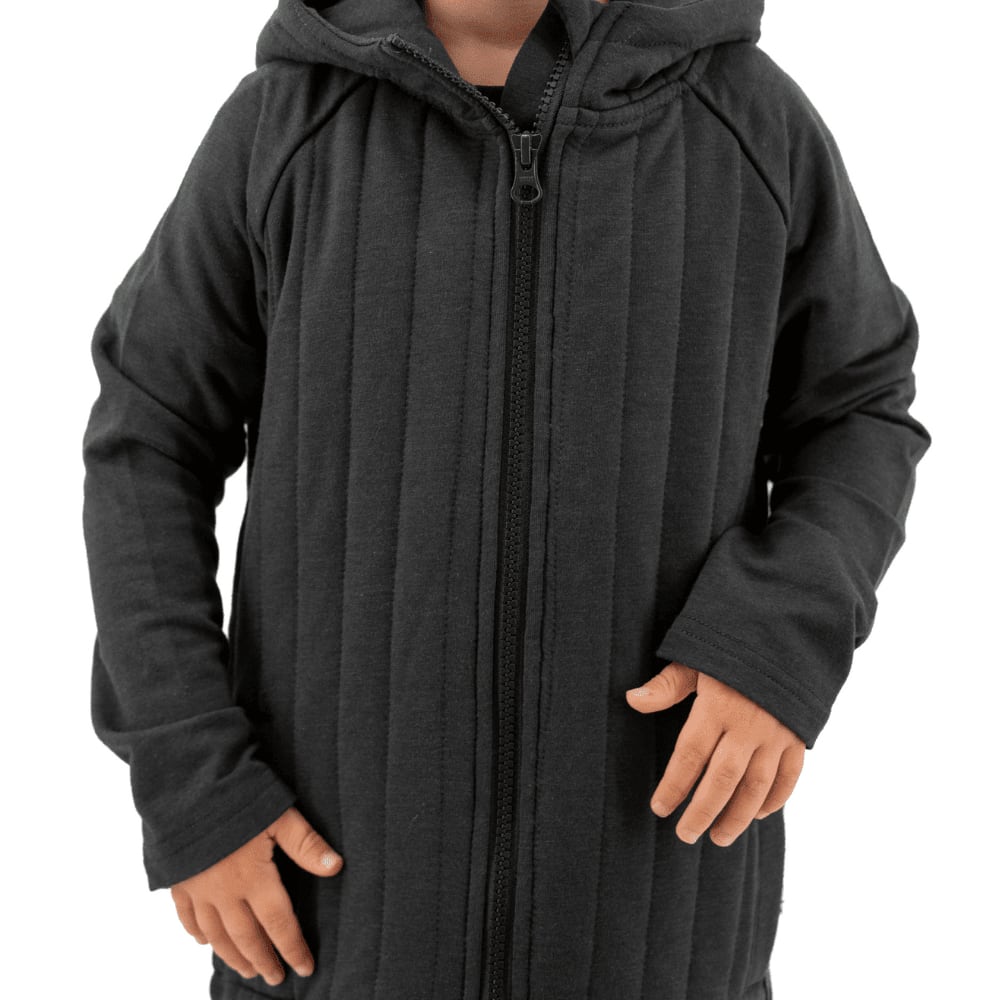 French Terry Hooded Jacket - Charcoal Black