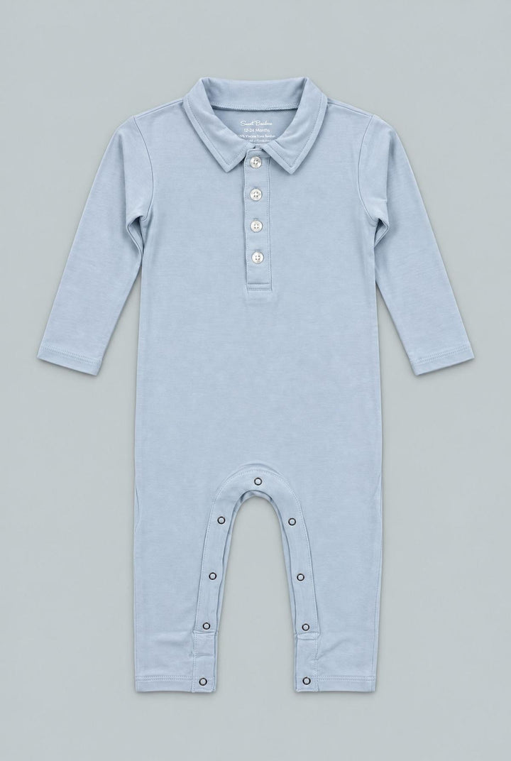 Long Sleeve Polo Romper - Dontes Blue