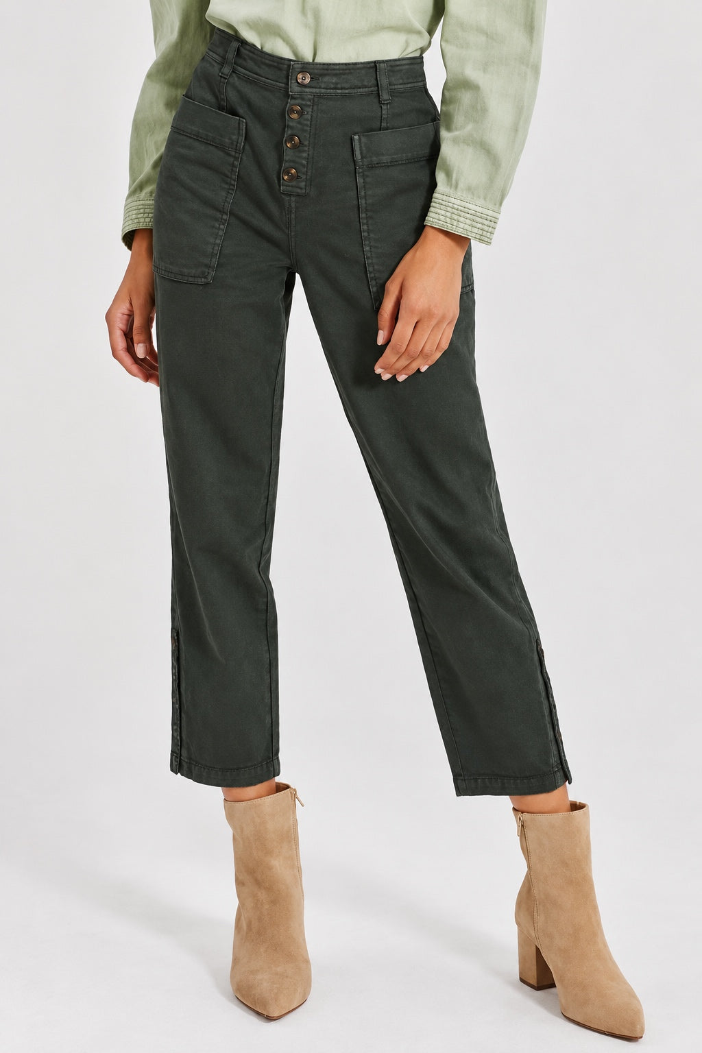 Button Fly Denim - Dark Green