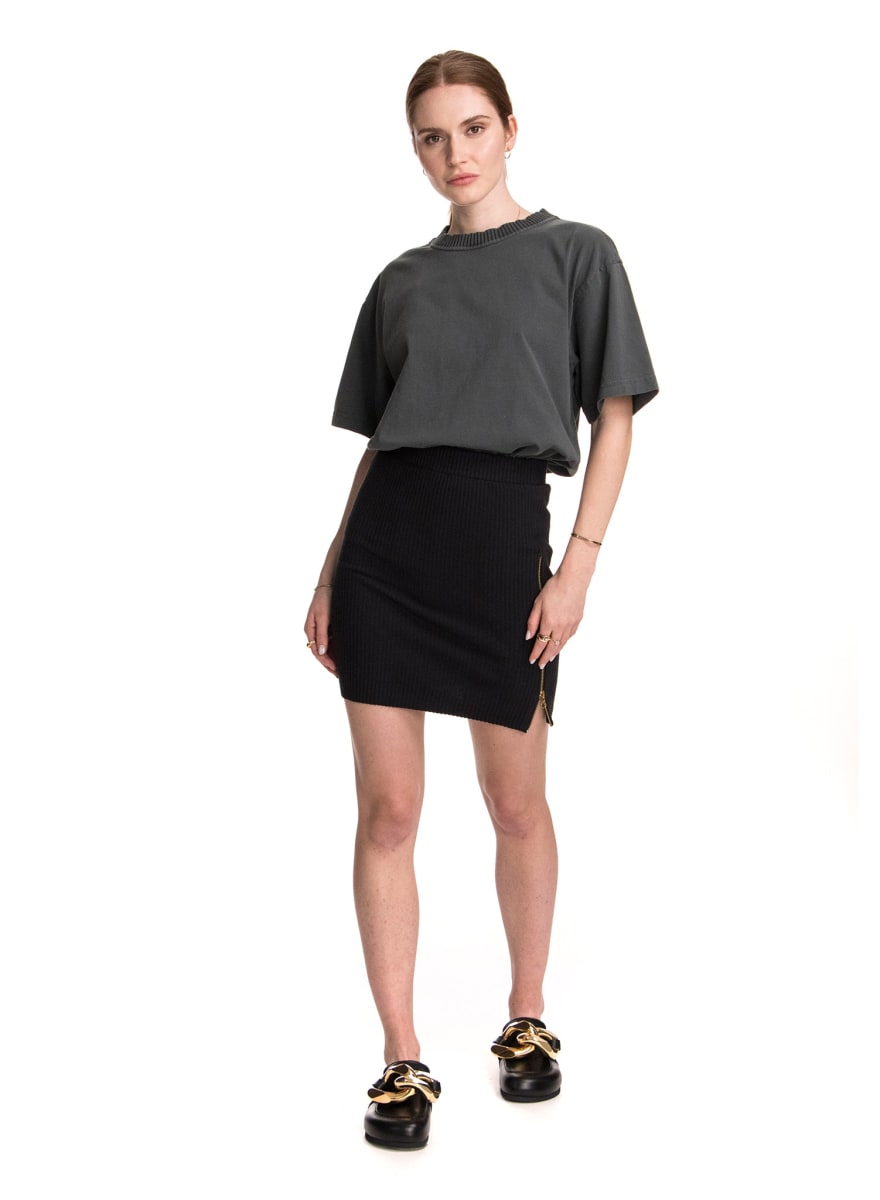 Sofia Side Zip Rib Skirt - Black