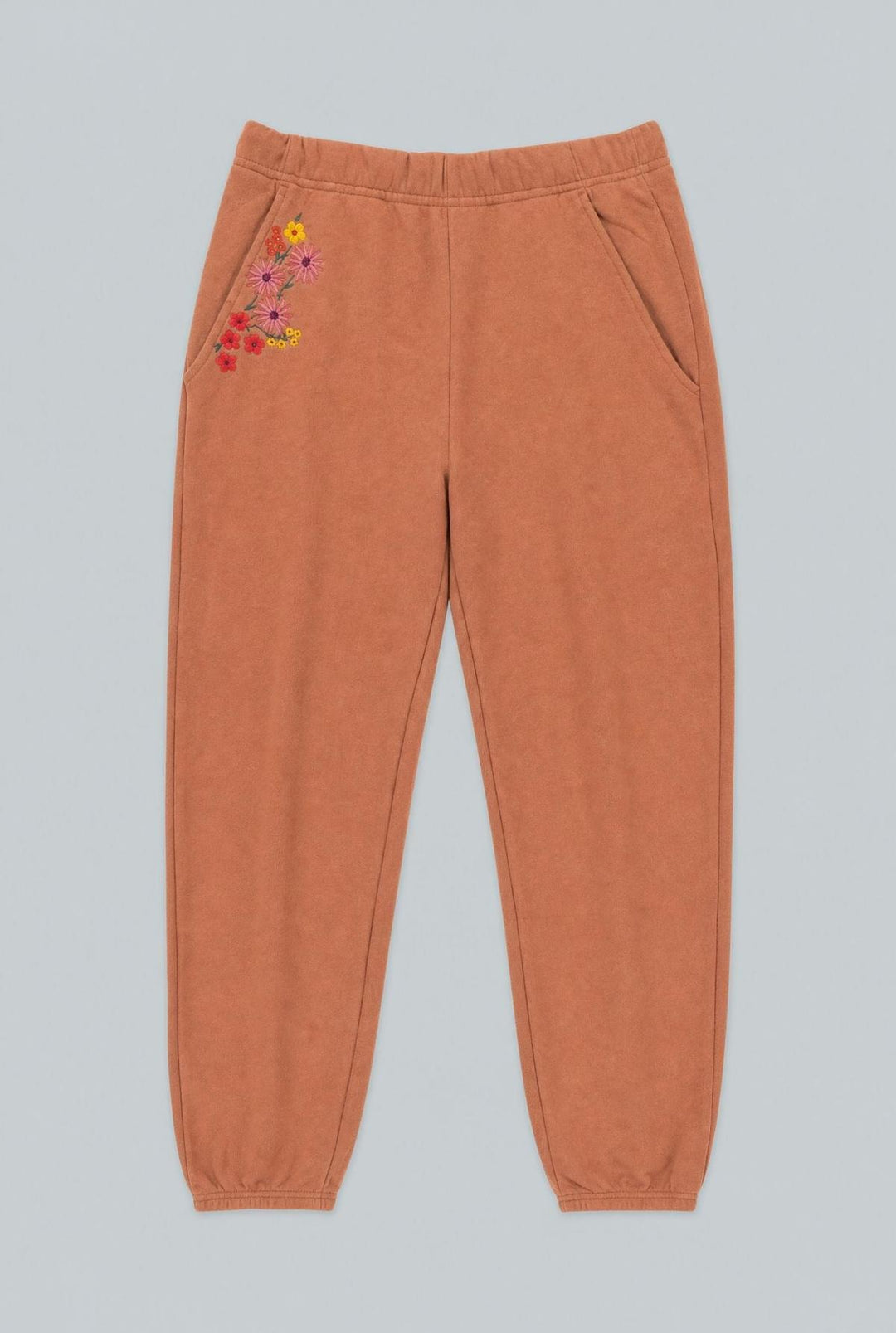 Embroidered Drawstring Sweatpants - Camel