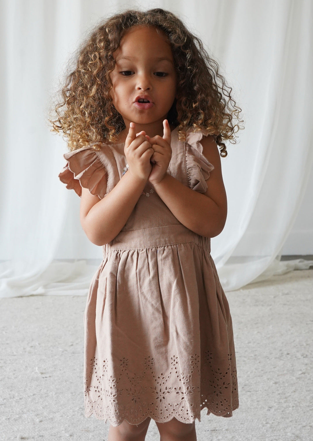 Baby Corduroy Cotton Anglaise Dress - Wistful Mauve