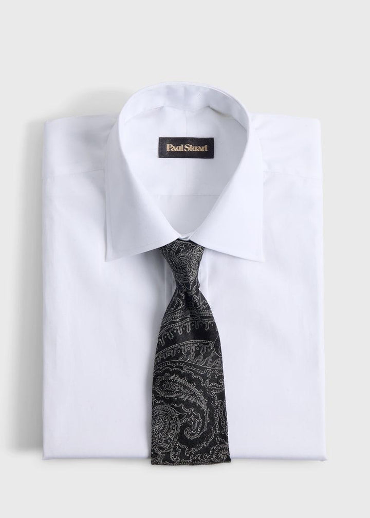 Woven Silk Allover Paisley Tie - Black