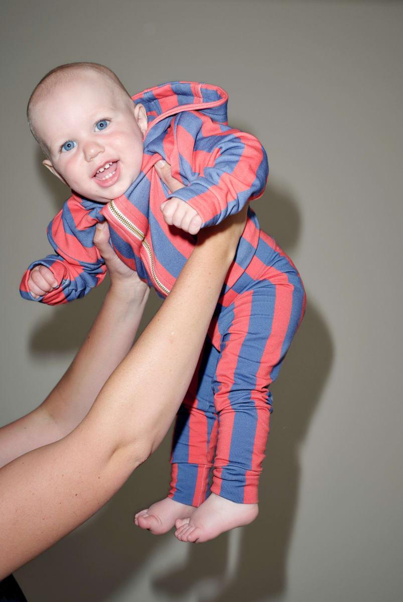Striped Organic Cotton Zip Up Hoodie - Red/Blue Stripe
