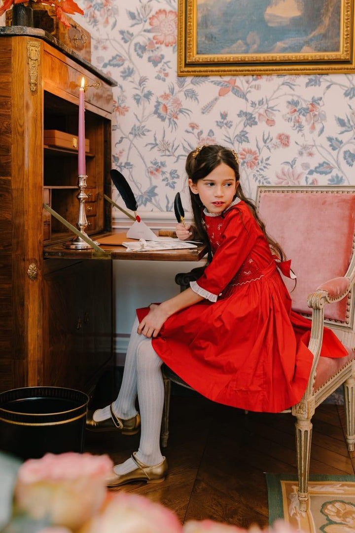 Luna Long Sleeve Smocked Dress - Red