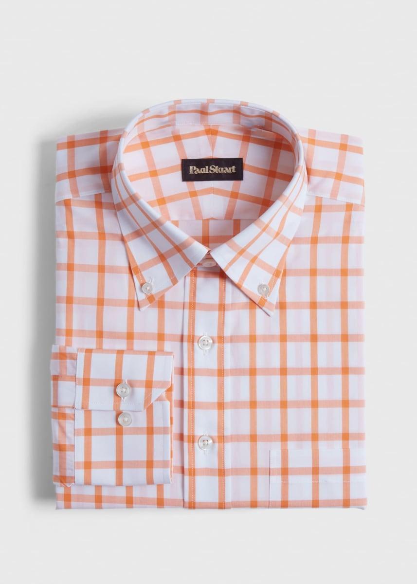 Oversized Windowpane Cotton Dress Shirt - Orange