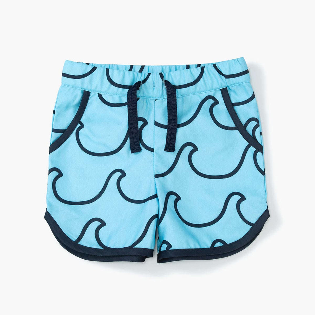Pocket Swim Trunks - Ocean Waves on Light Blue