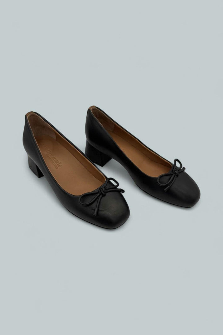 Lancine Leather Bow Heel - Black Leather - 6.5 - Heels