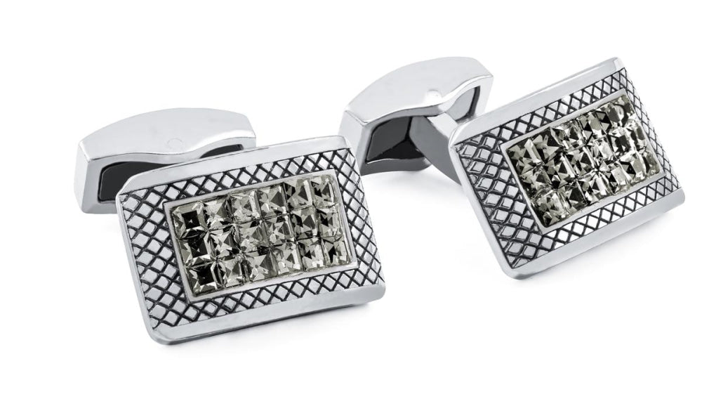 Lattice Cufflinks with Swarovski Diamond Elements - Silver - One Size - Cufflinks