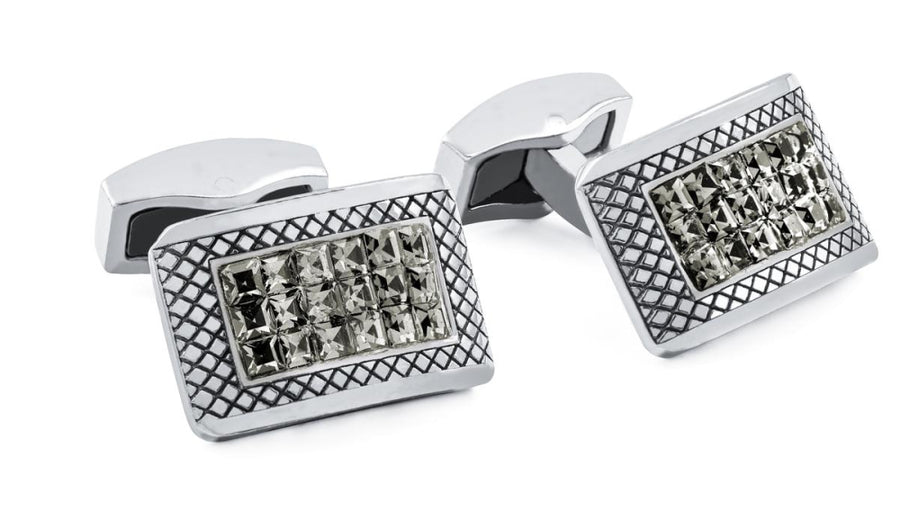 Lattice Cufflinks with Swarovski Diamond Elements - Silver - One Size - Cufflinks