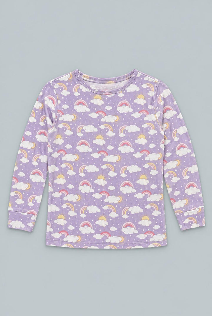 Lavender Rainbows And Clouds Big Kid Pajama Set - Rainbow Clouds - Pajamas