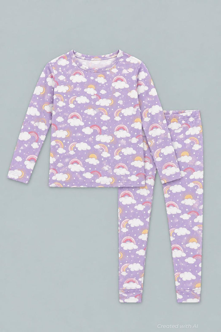 Lavender Rainbows And Clouds Big Kid Pajama Set - Rainbow Clouds - Pajamas