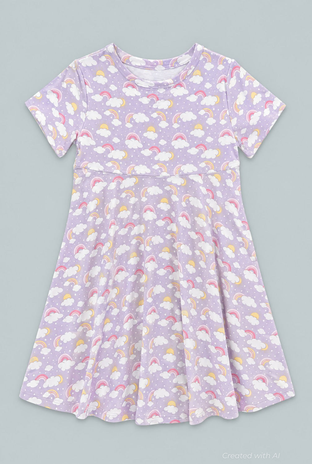 Lavender Rainbows And Clouds Cap Sleeve Swirly Girl Dress - Rainbow Clouds - Dresses
