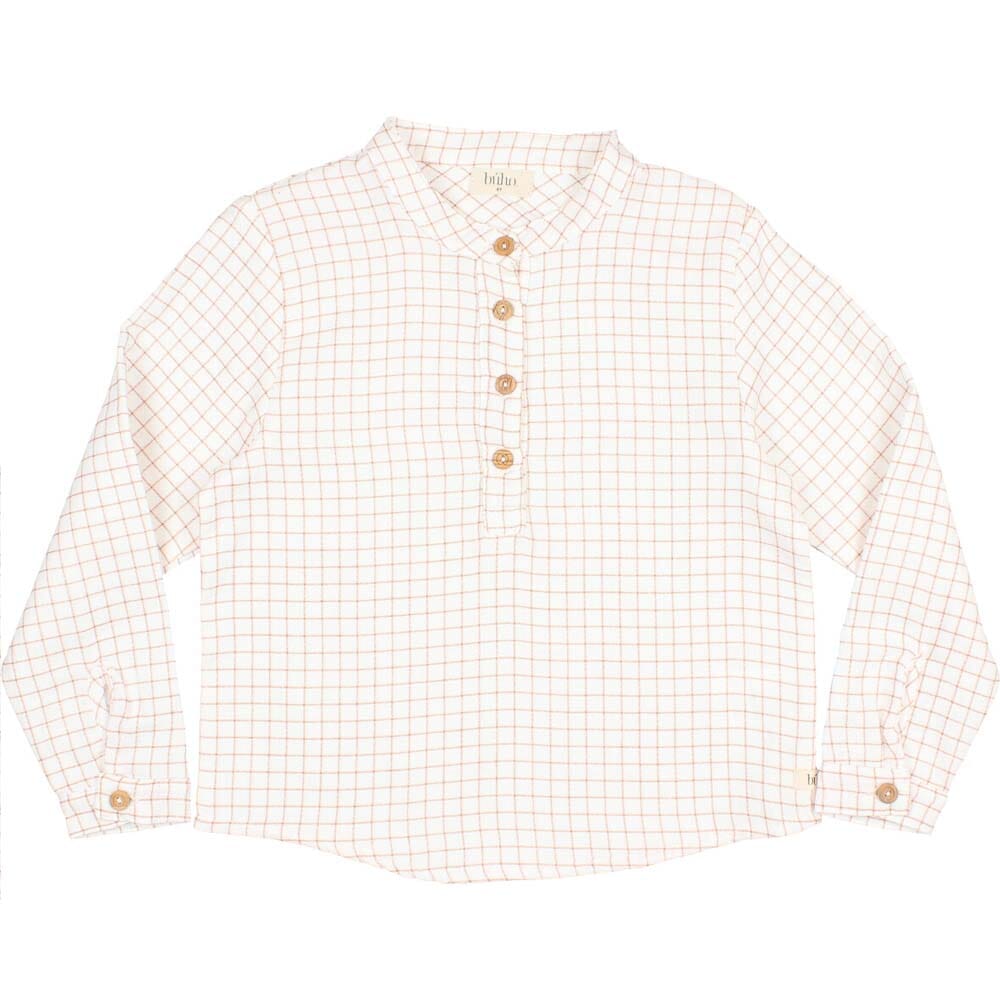 Half Button Down Mini Check Shirt - Terracotta Tops Buho 