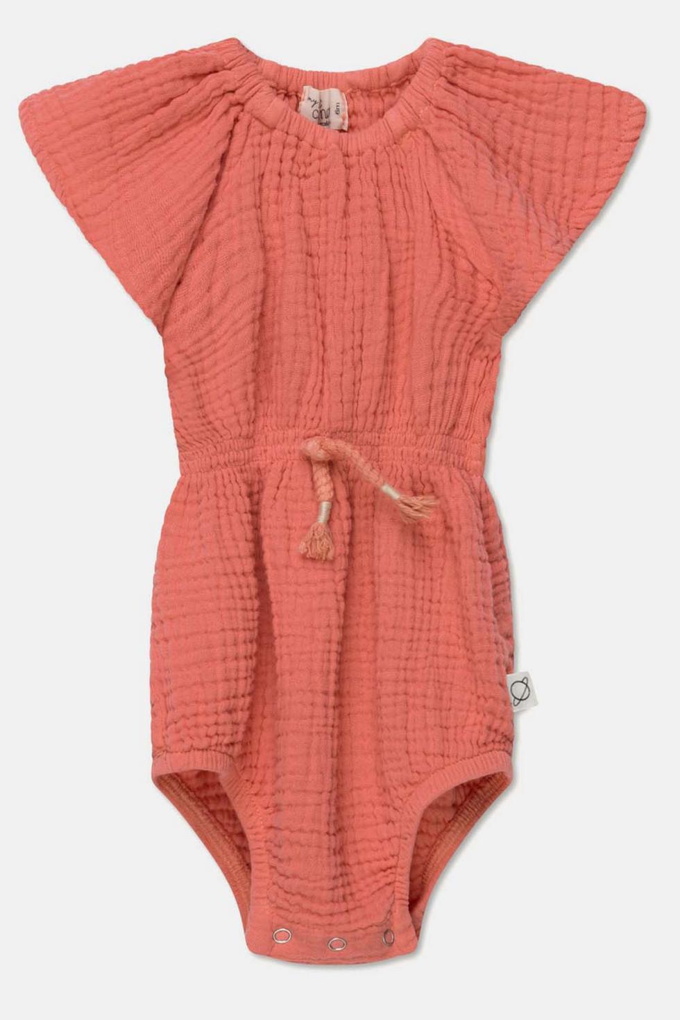 Gauze flutter baby romper - Coral